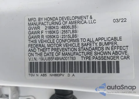 2022 Acura Tlx Technology Package z USA, uszkodzony, nr VIN 19UUB5F49NA001783